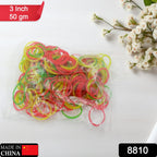 Durable nylon elastic bands in assorted colours, perfect for multiple uses.