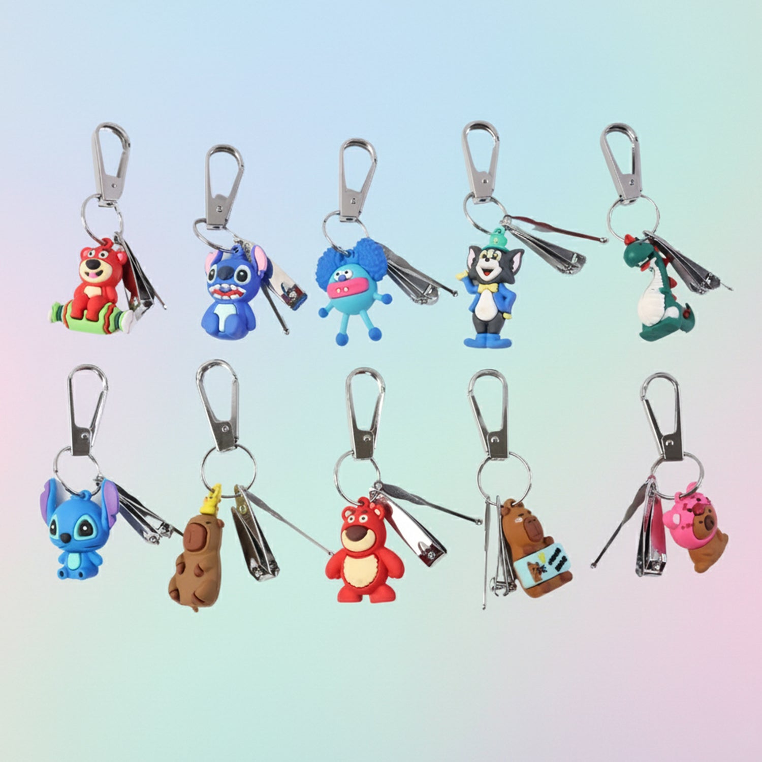 Side view of the cartoon design nail cutter keychain showing detail