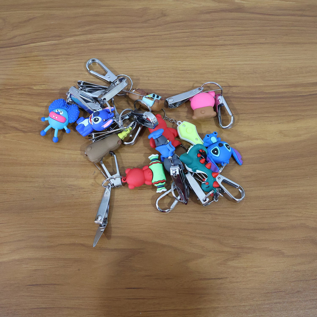 Cartoon Nail Cutter Keychain attached to a set of keys for convenience