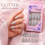 Set of glitter press-on false nails with mixed colors and designs enhancing style