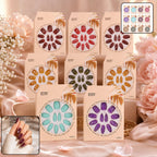 Assortment of long coffin press-on nails showcasing various 3D designs