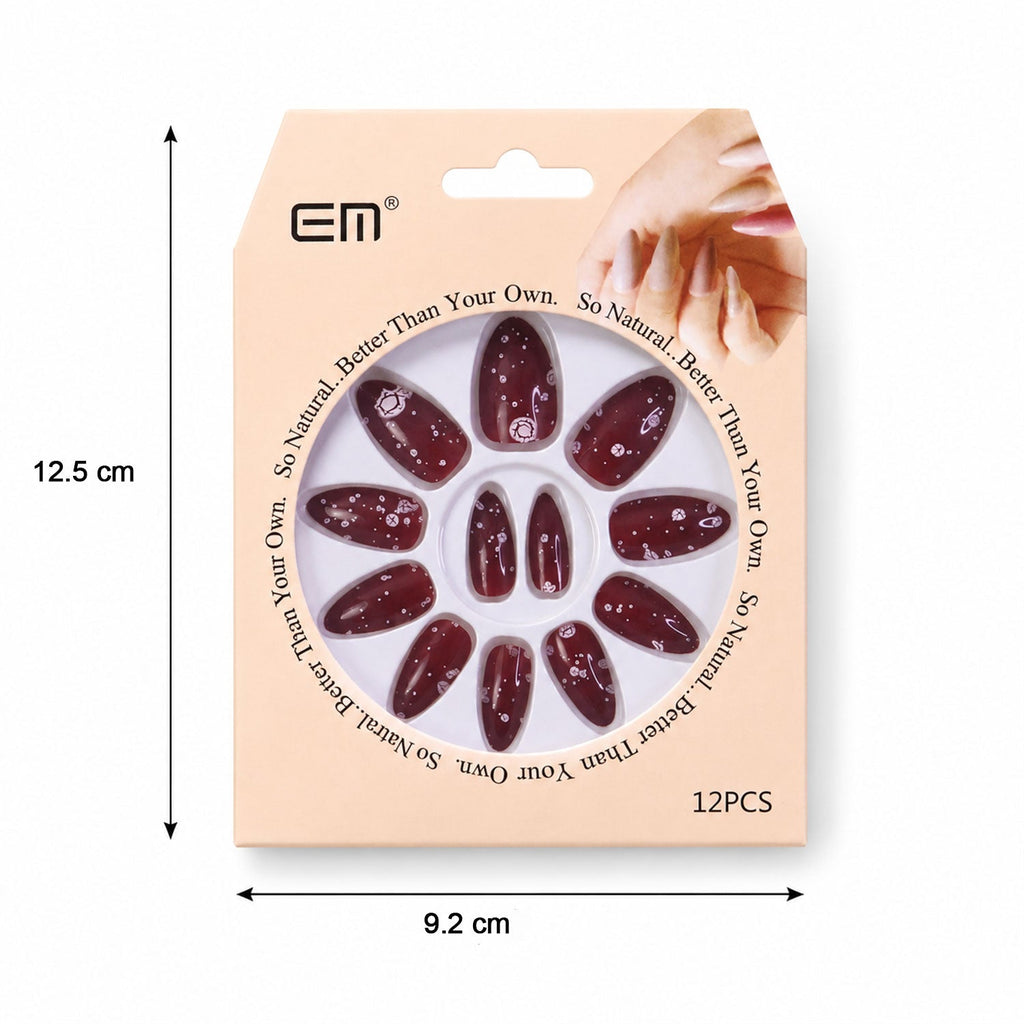 Long coffin press-on nail with charming 3D butterfly embellishment in detail