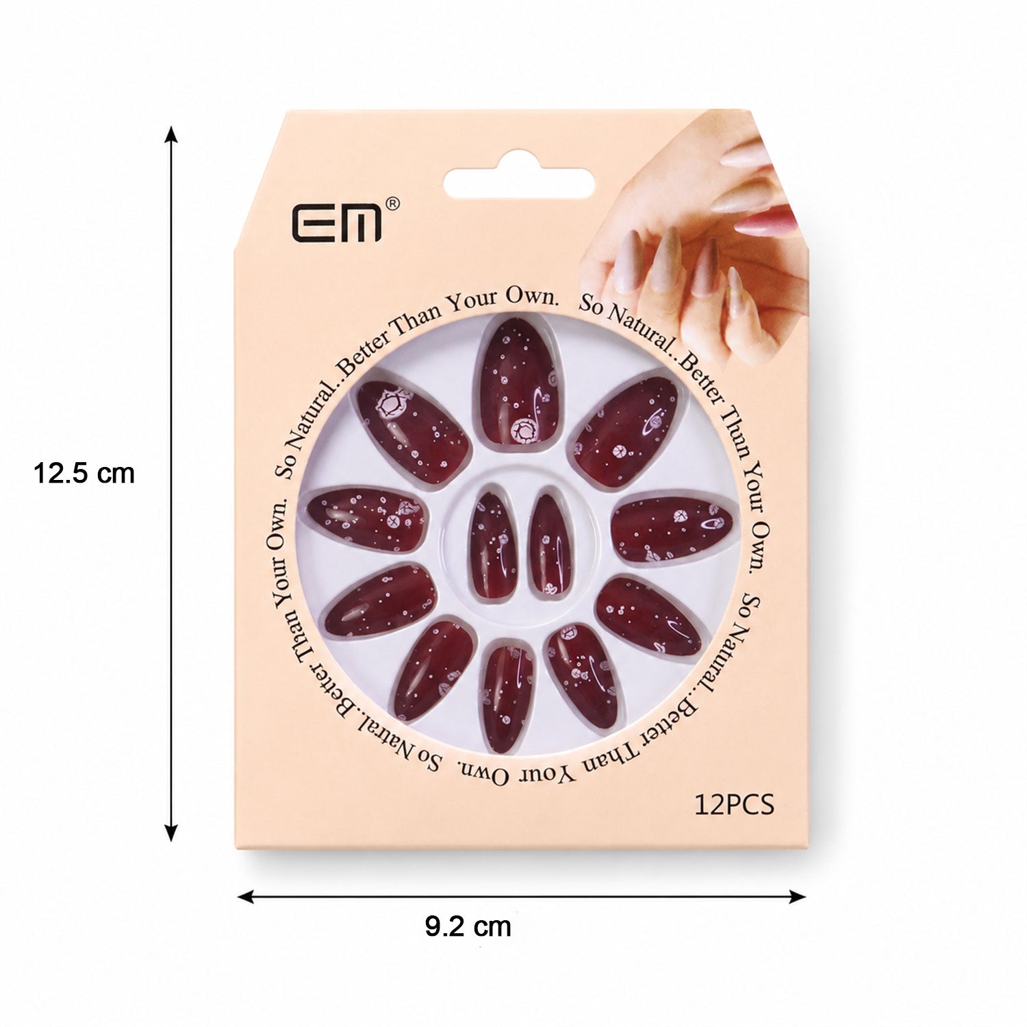 Long coffin press-on nail with charming 3D butterfly embellishment in detail