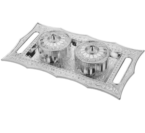 Stylish Mukhwas Dani Tray with embossed details, ready for serving festive treats.