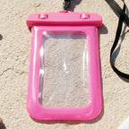 Closeup of pink waterproof pouch material and seal integrity