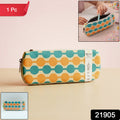 Spacious stationery organizer case with geometric pattern