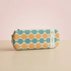 Design detail of multi-color geometric pencil pouch