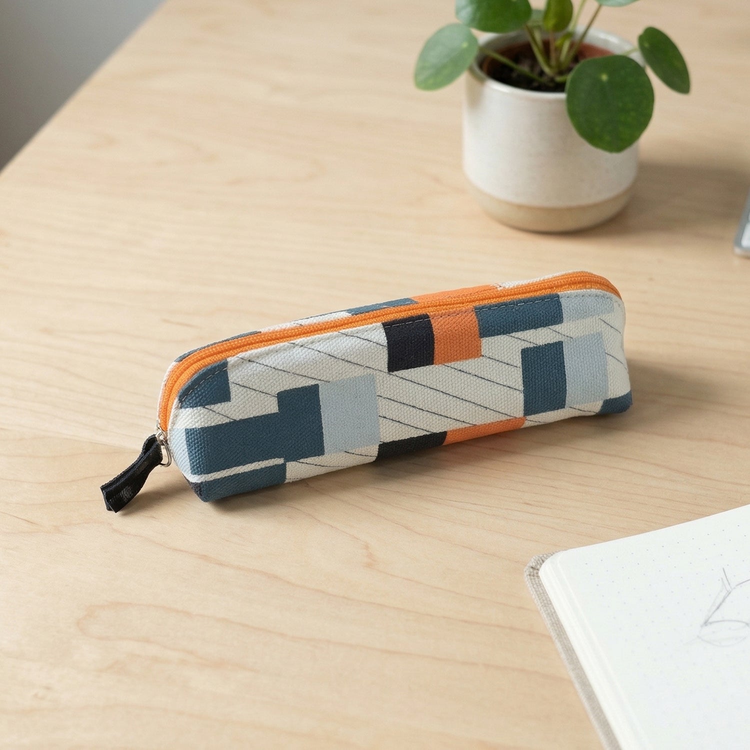 Stylish printed fabric pencil pouch front view