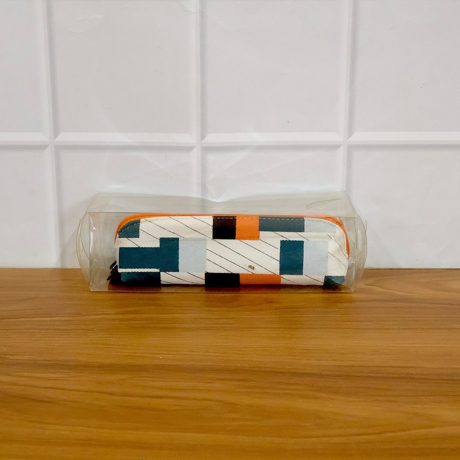 Closeup of zipper pull on fabric pencil pouch