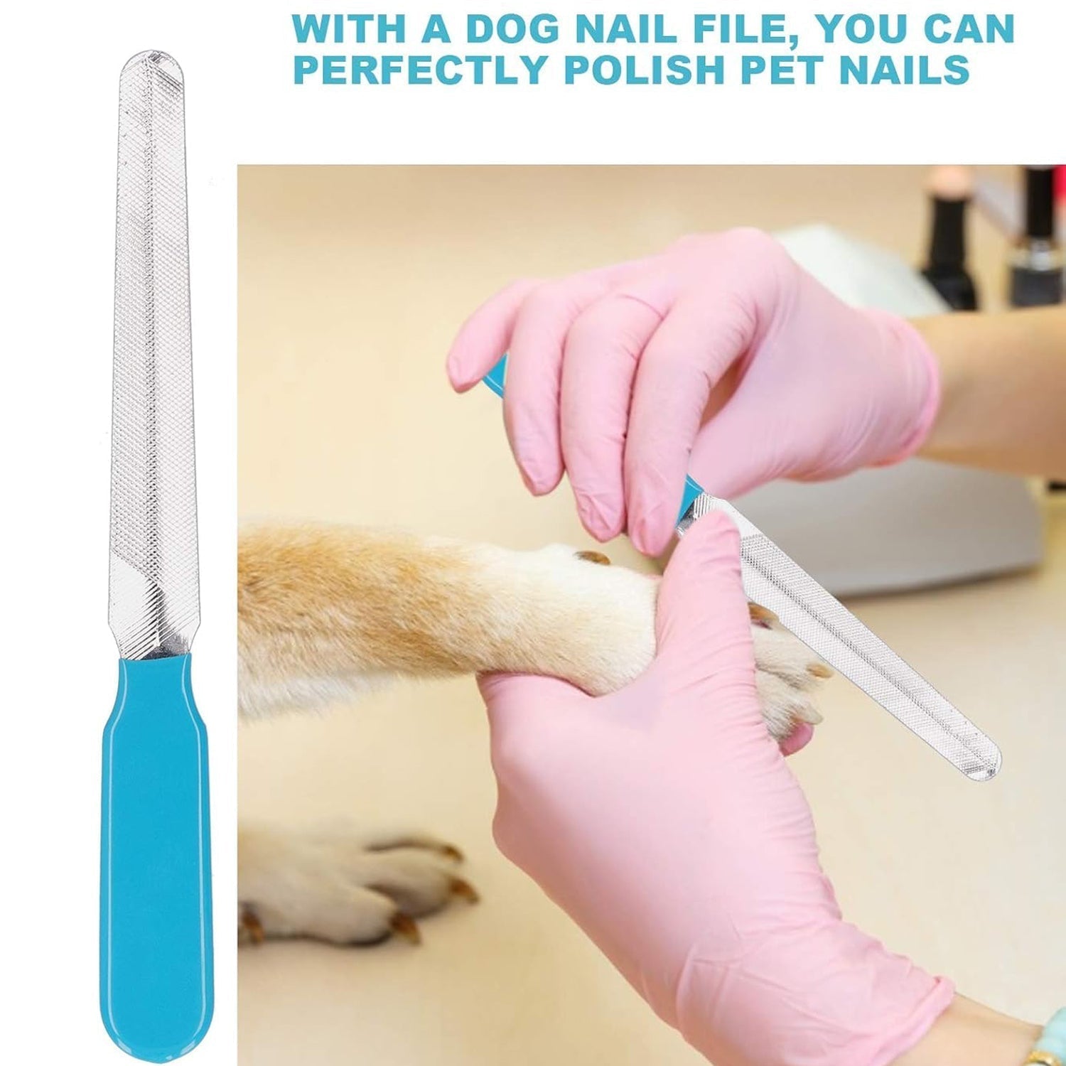 Pet grooming tool showing nail clipper and nail file for small animals