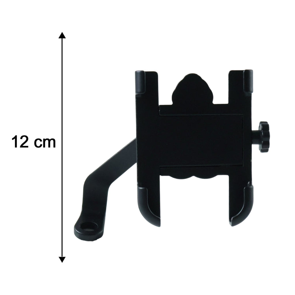 Diagram illustrating the dimensions of the metal bike phone holder for universal smartphone compatibility.