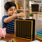 Wooden piggy bank money box with detailed carved design for kids saving money