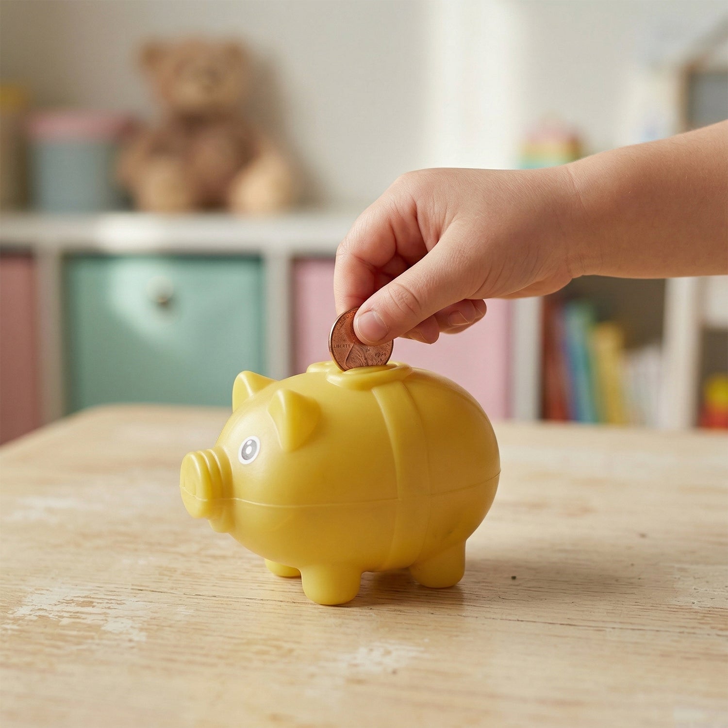 Small piggy money bank in size view