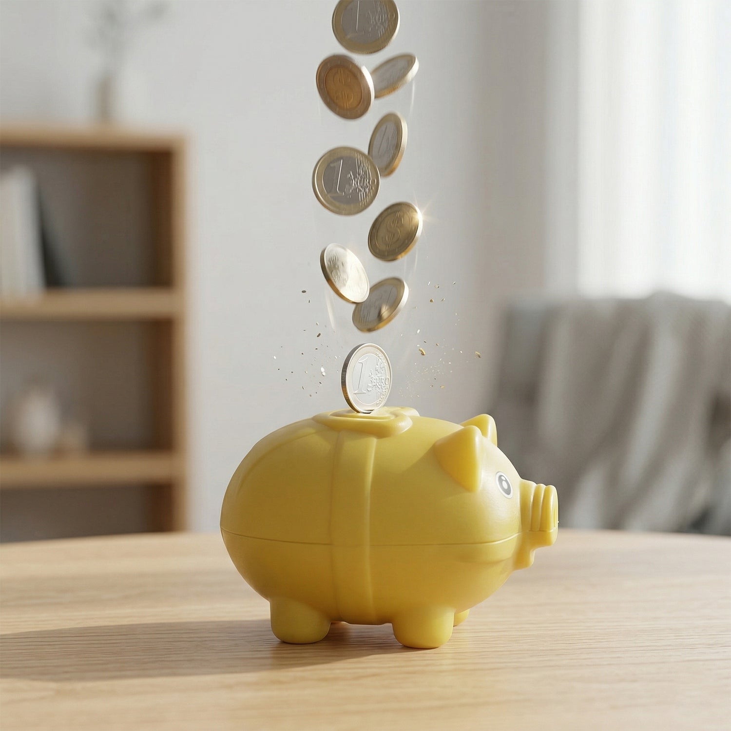 Piggy bank placed on kids’ study table