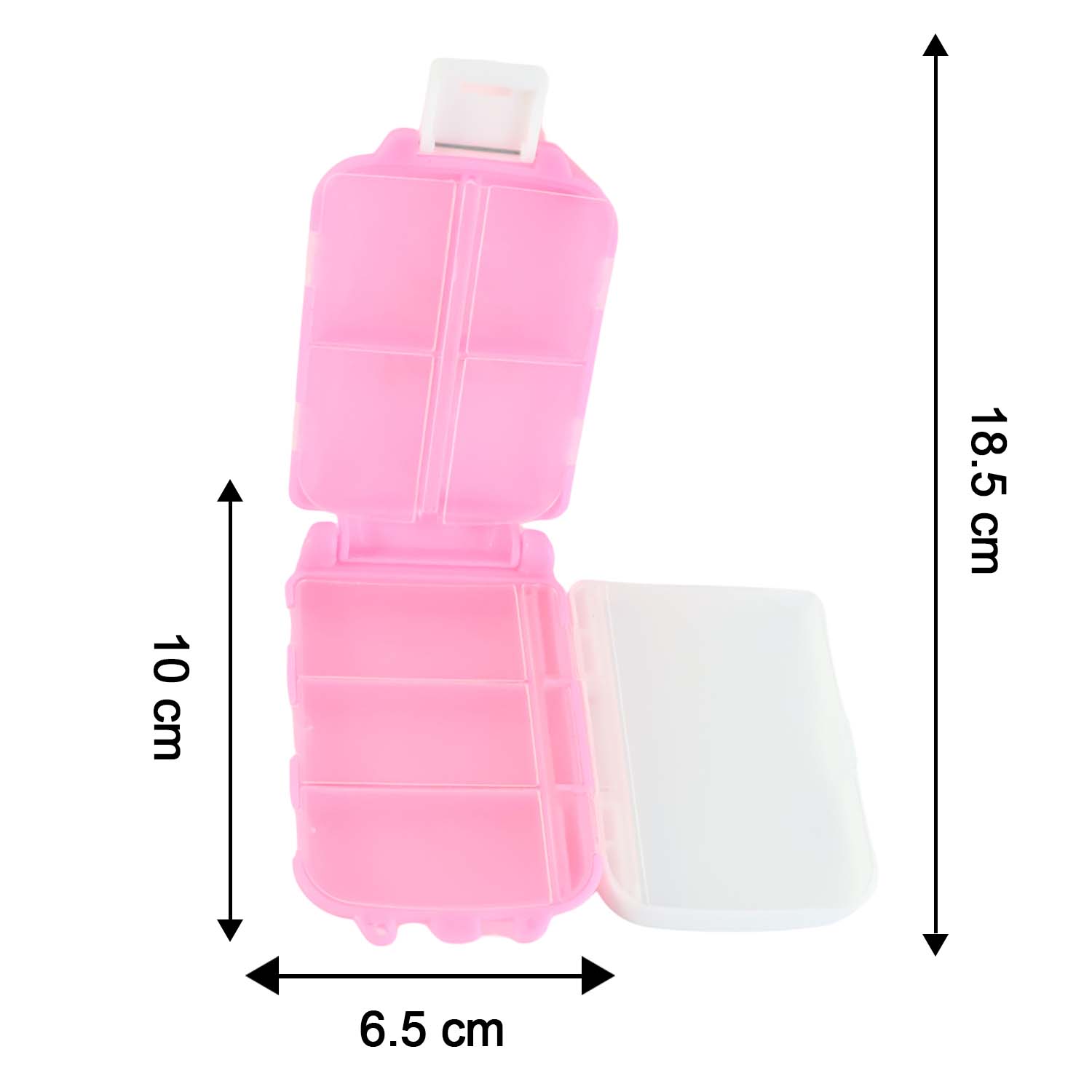 Size comparison showing compact pink pill storage organizer