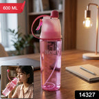 Close-up of pink water bottle spray nozzle for instant cooling