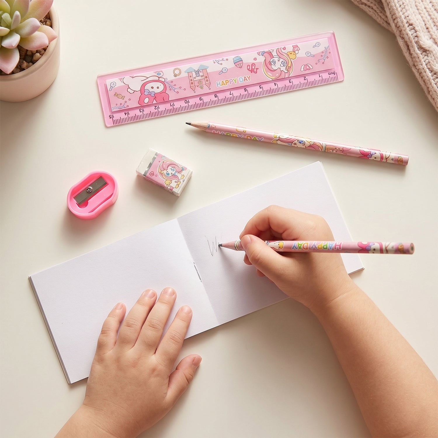 School stationery set for kids with unicorn theme