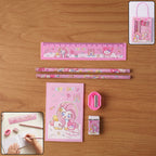 Cartoon unicorn stationery set with colorful school supplies