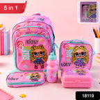 Matching lunch bag and water bottle included in the Kids School Bag Set.