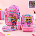 Complete 5-in-1 Kids School Bag Set with a pink backpack and accessories.