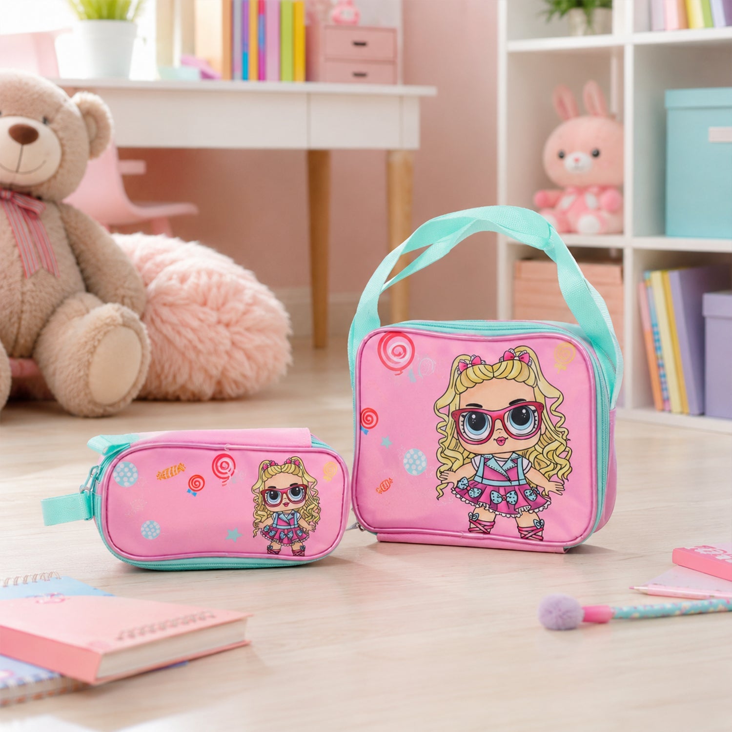 Adjustable padded shoulder straps on the kids backpack for comfortable wear.