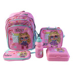 Durable pink nylon backpack from the Kids School Bag Set, showcasing compartments.