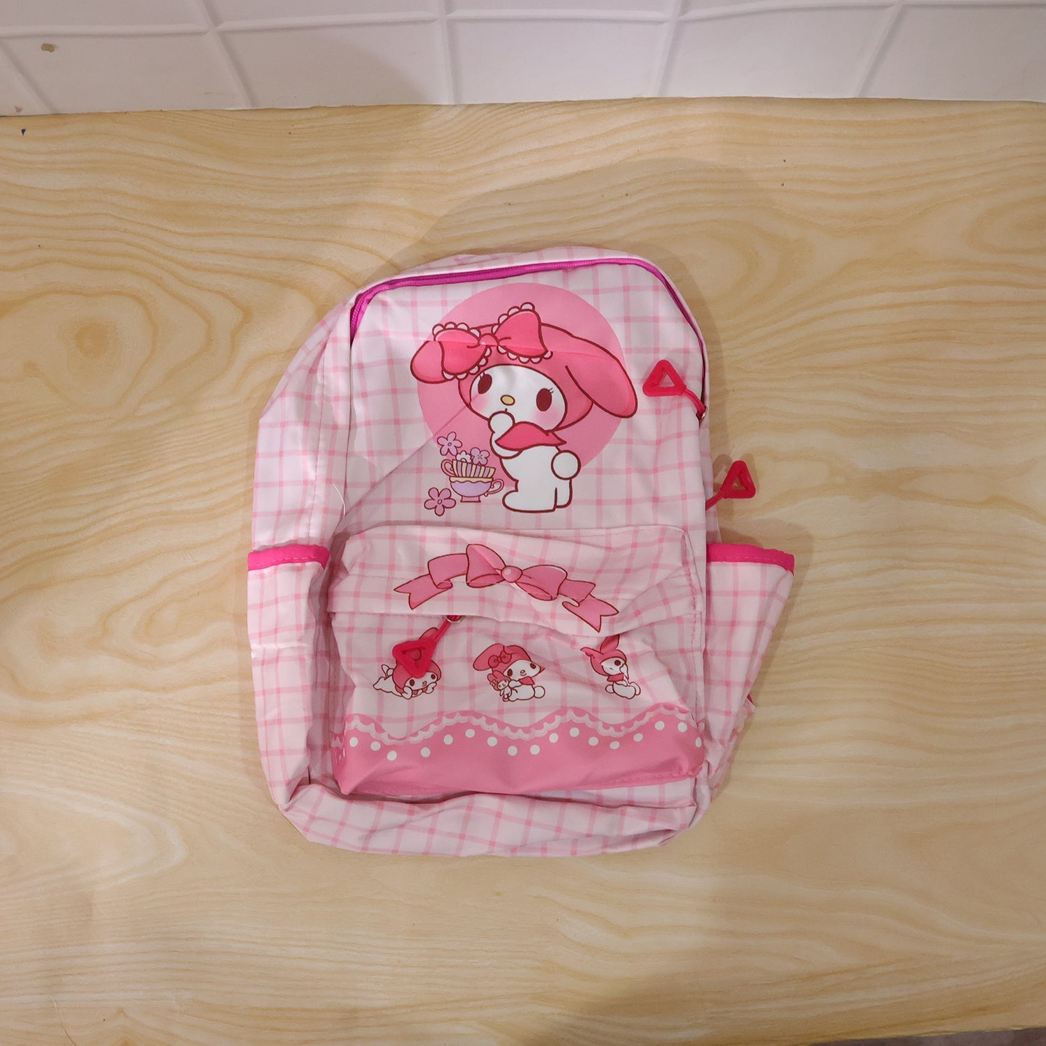 My Melody kids backpack in a real-life setting
