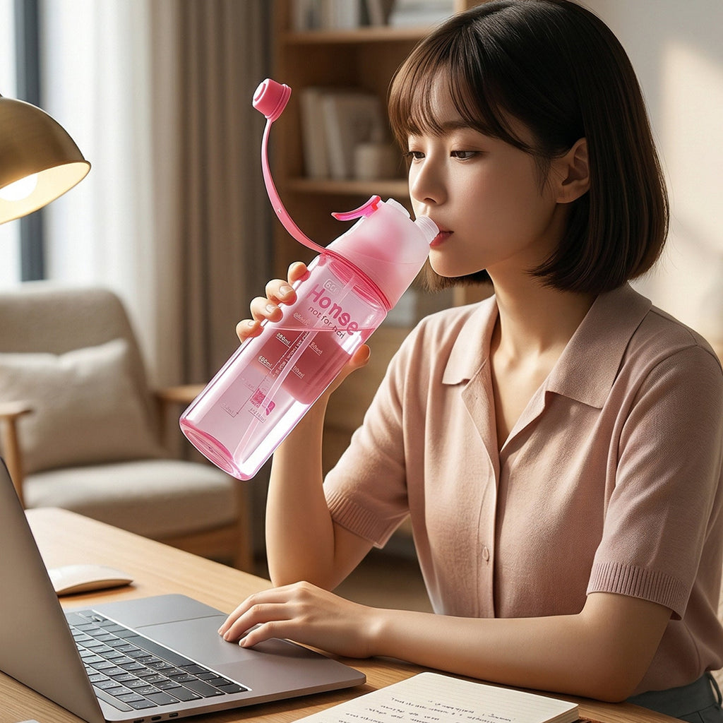 Ergonomic design of pink 600ML sports water bottle