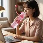Ergonomic design of pink 600ML sports water bottle