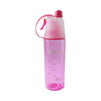 Side view of pink water bottle showing leak-proof lid and spray cap