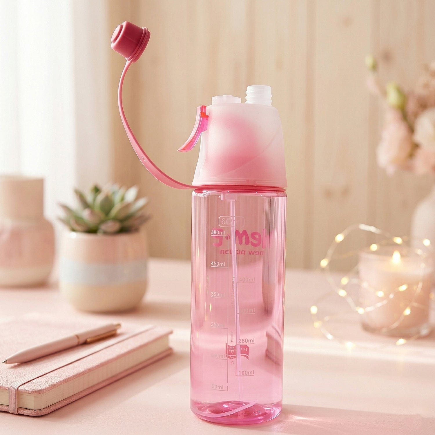 Sports water bottle placed outdoors for hydration and cooling