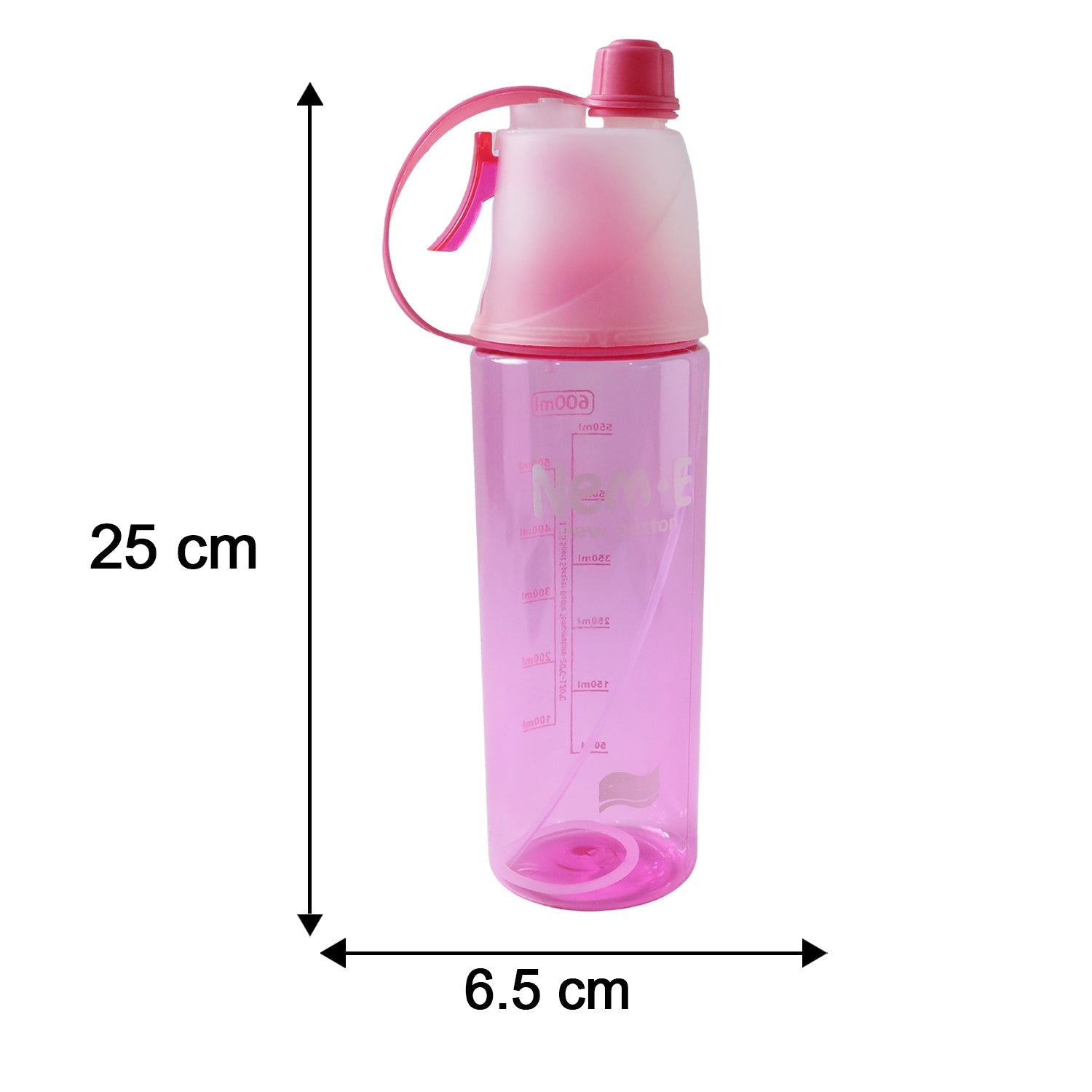 Sports water bottle size comparison showing 600ML capacity
