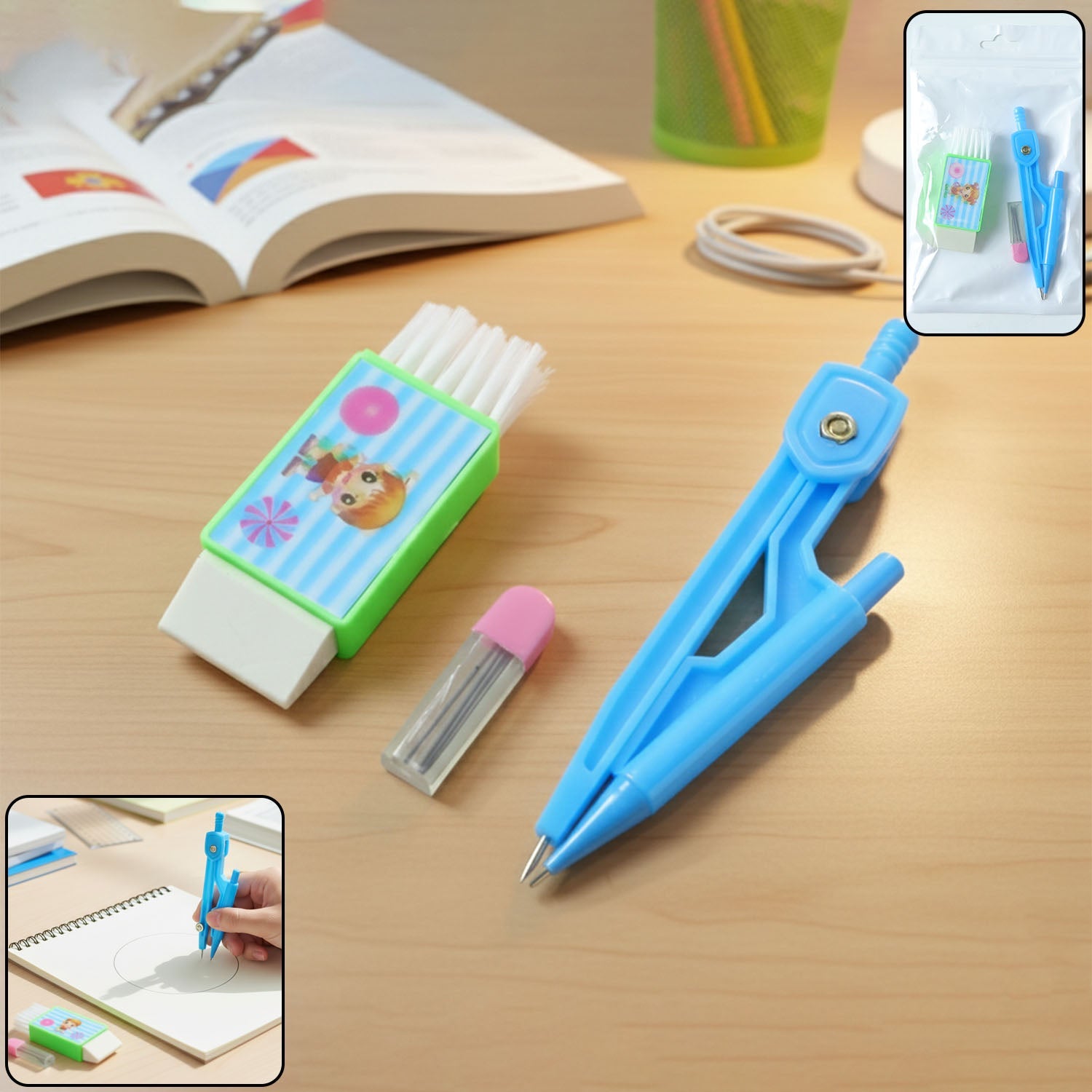 Kids plastic drawing compass set for precise geometry drawing