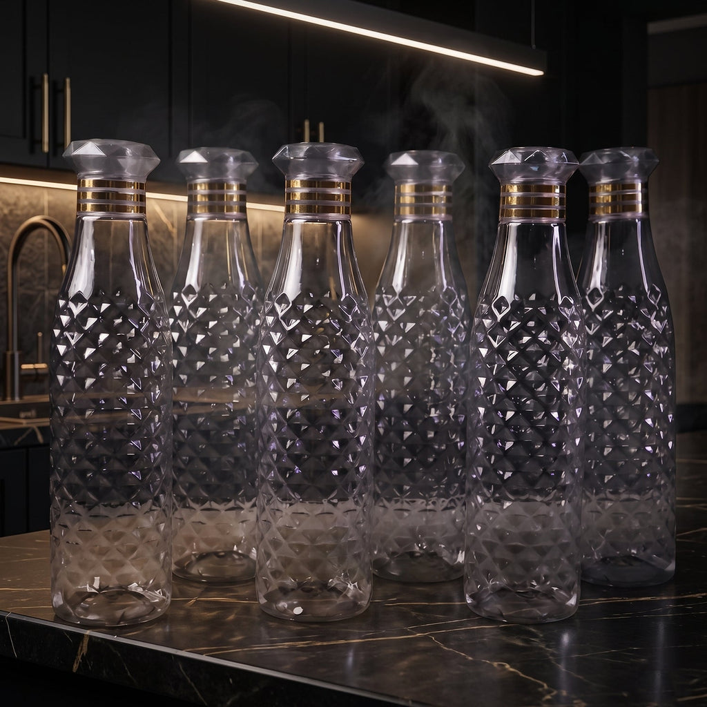 Set of transparent water bottles, perfect for kitchen and dining