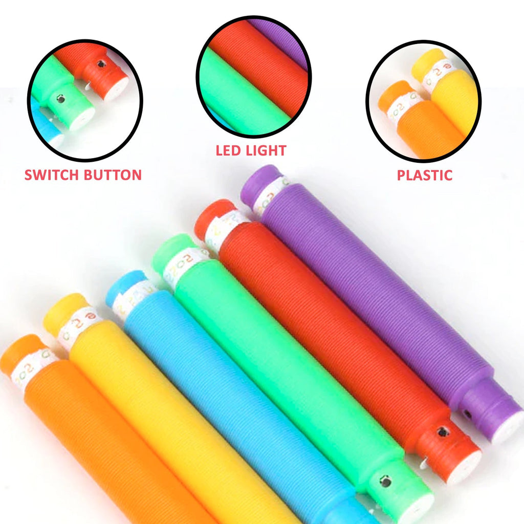 Flexible pop tubes in multiple vibrant colors, ready for creative play.