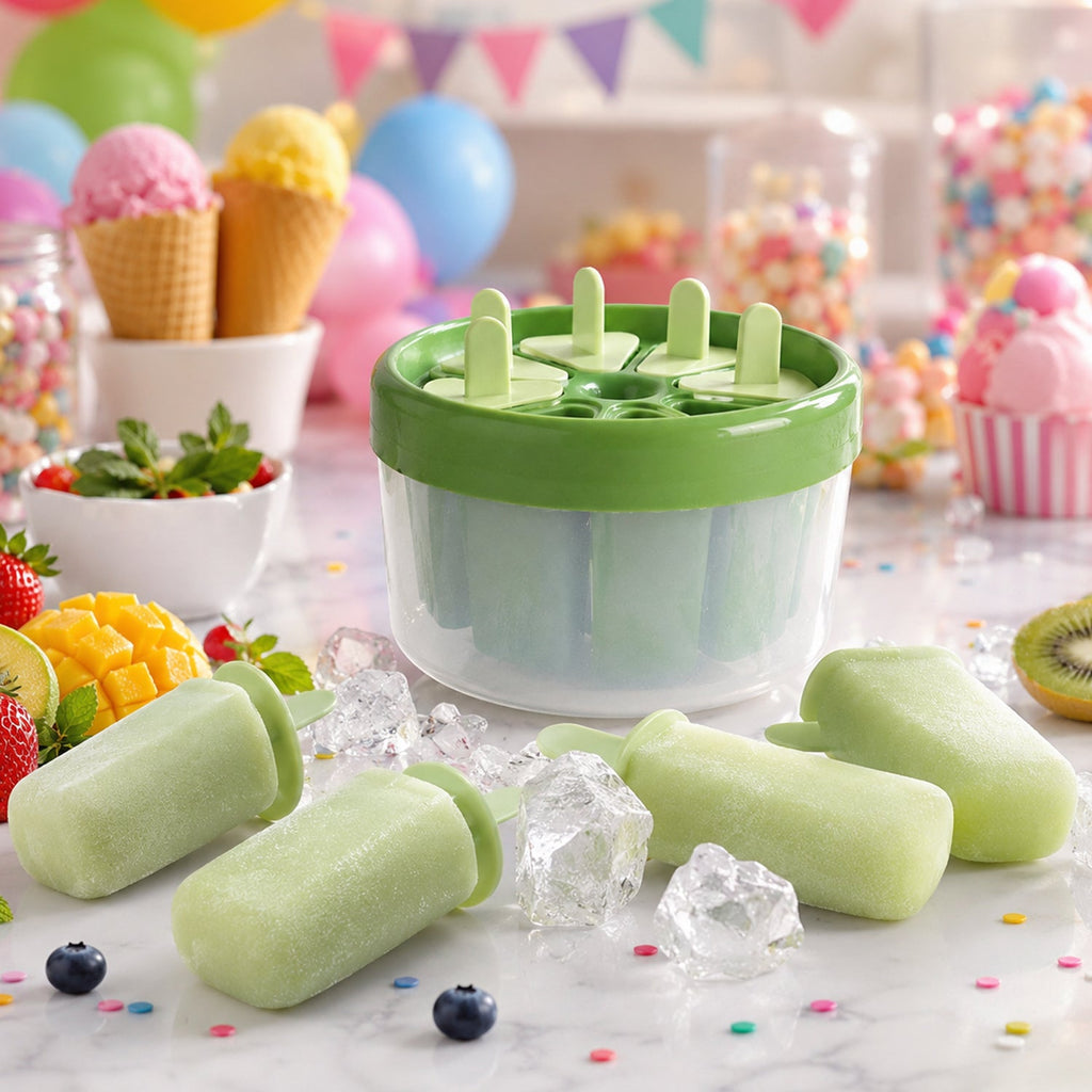Plastic ice candy popsicle maker in a party setting showing colorful frozen treats