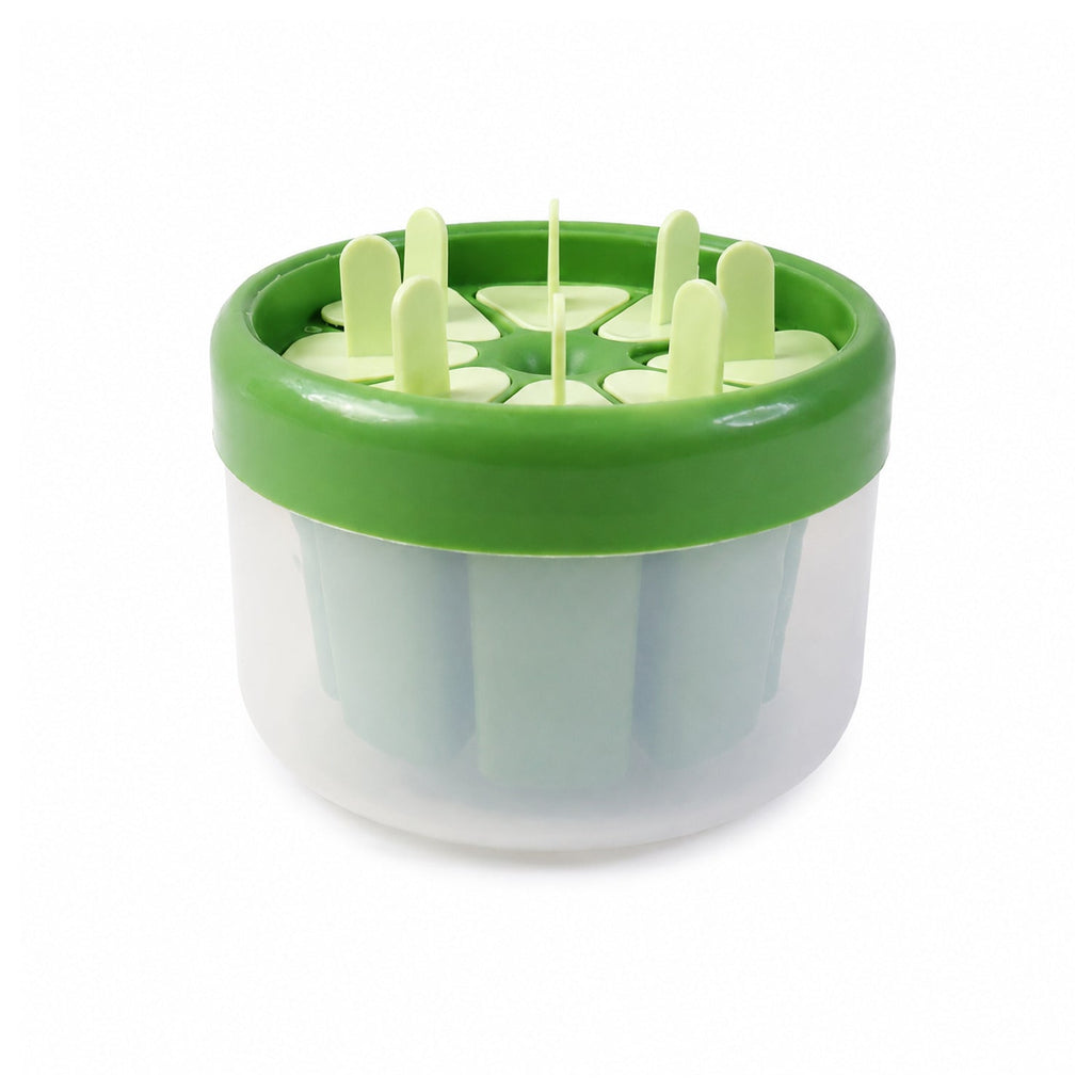 Plastic ice candy popsicle maker on white surface for easy storage