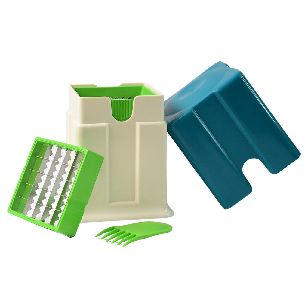 Compact potato chipper cutter with scraper for easy vegetable slicing