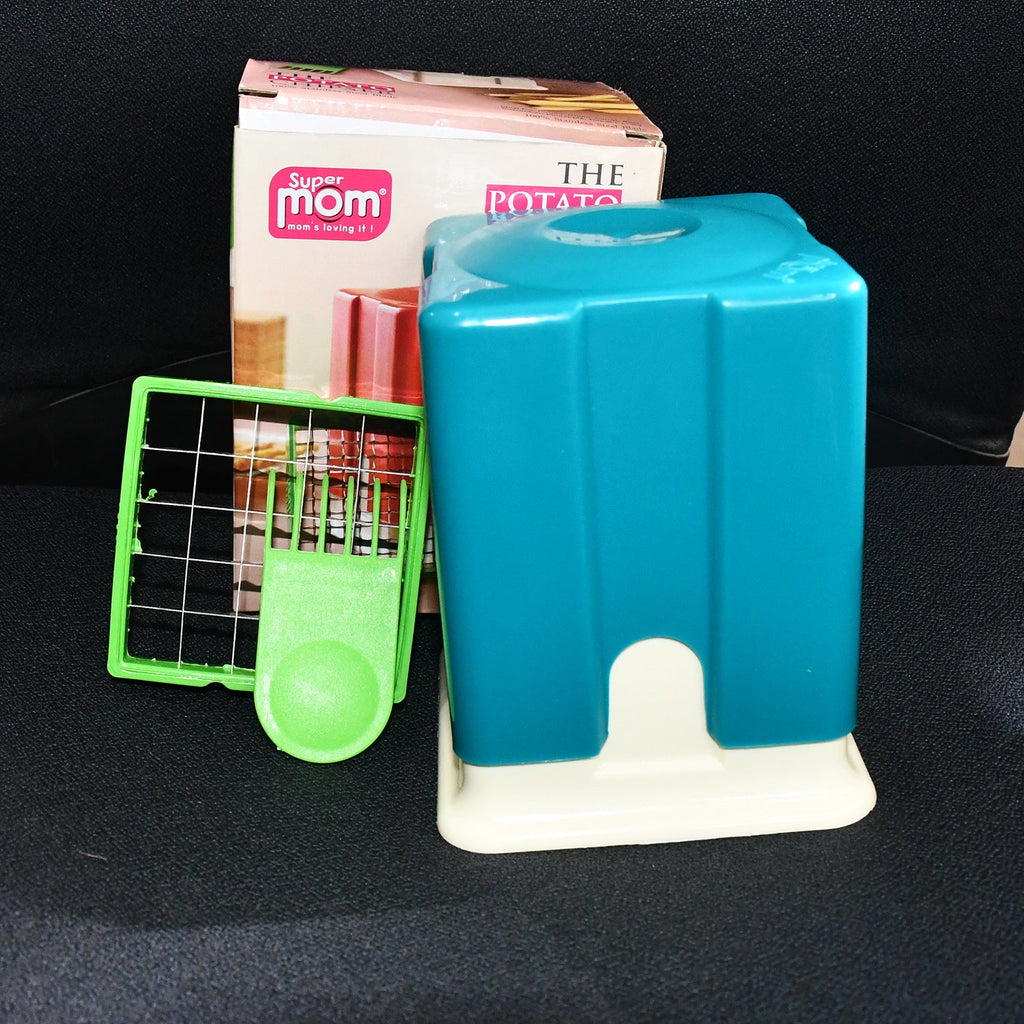 Green handled potato chipper cutter designed for home kitchen use