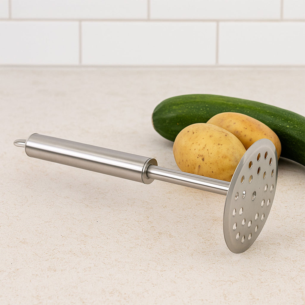 Durable steel potato masher ideal for vegetables and fruits