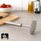 Heavy duty stainless steel potato masher with ergonomic handle for kitchen use