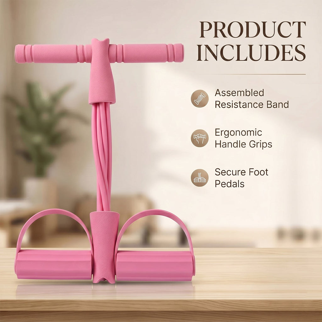 Pull rope resistance exerciser with foam handles and foot support