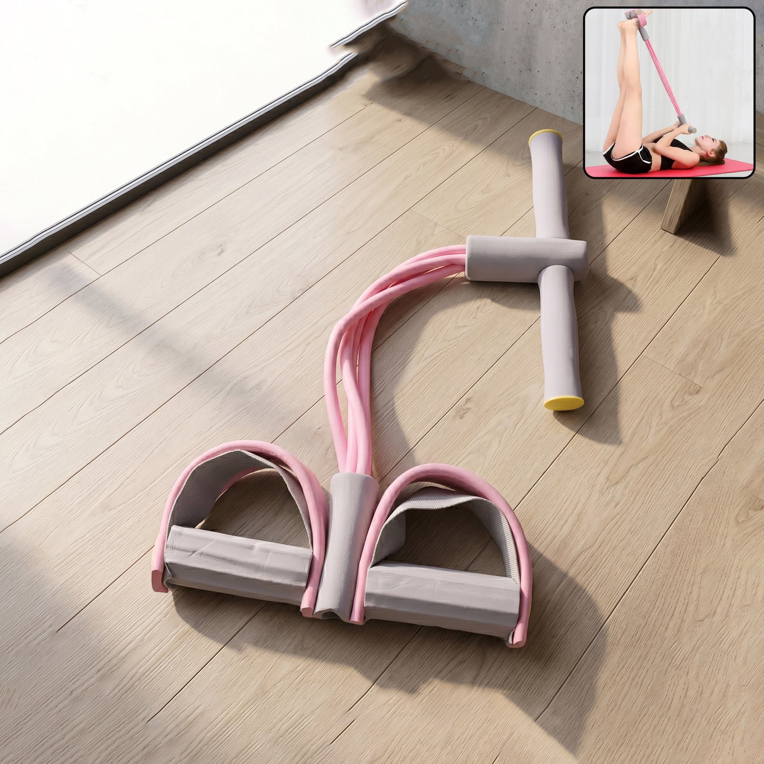 Elastic pull rope resistance exerciser with foam handles for full-body workouts