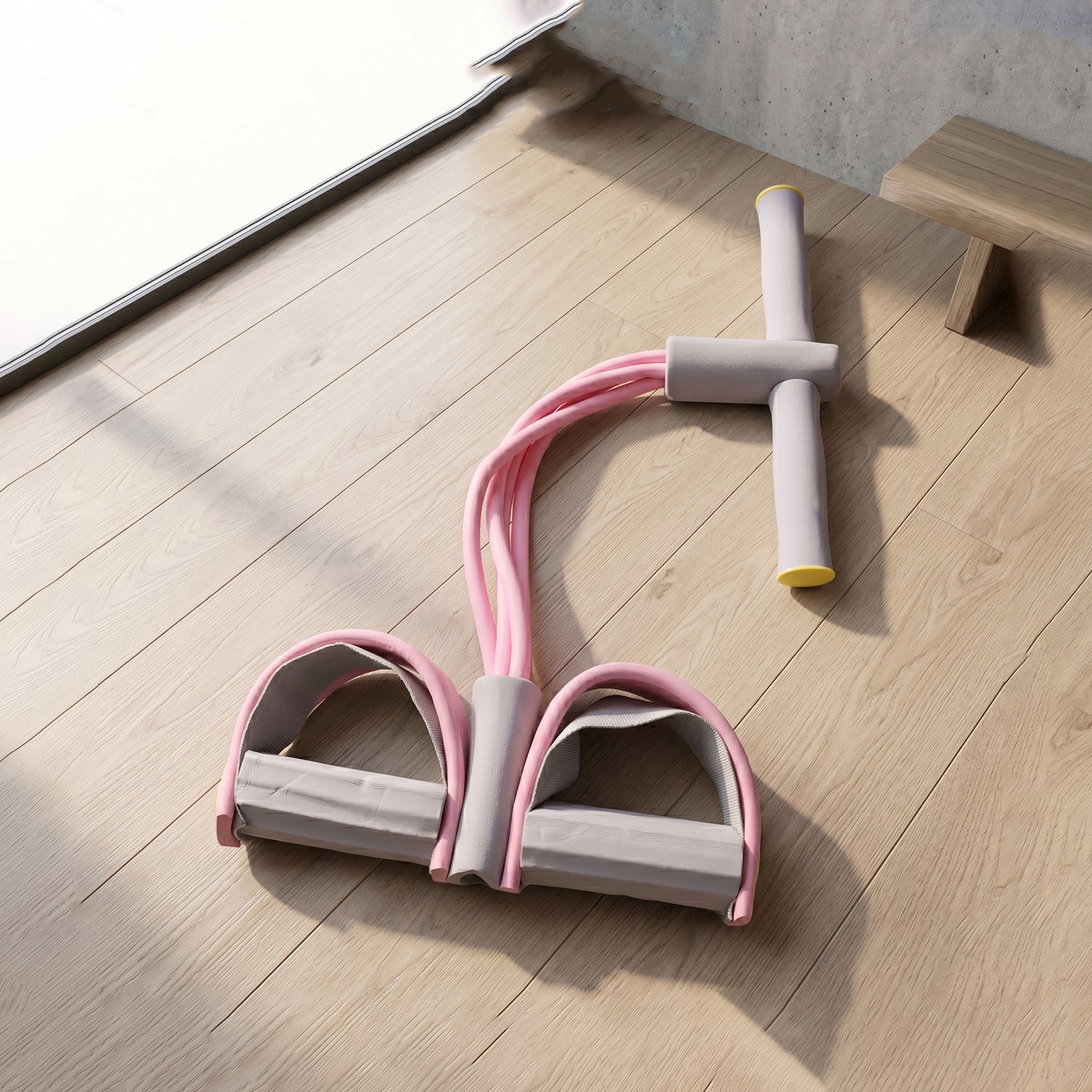 Person demonstrating pull rope resistance exerciser workout