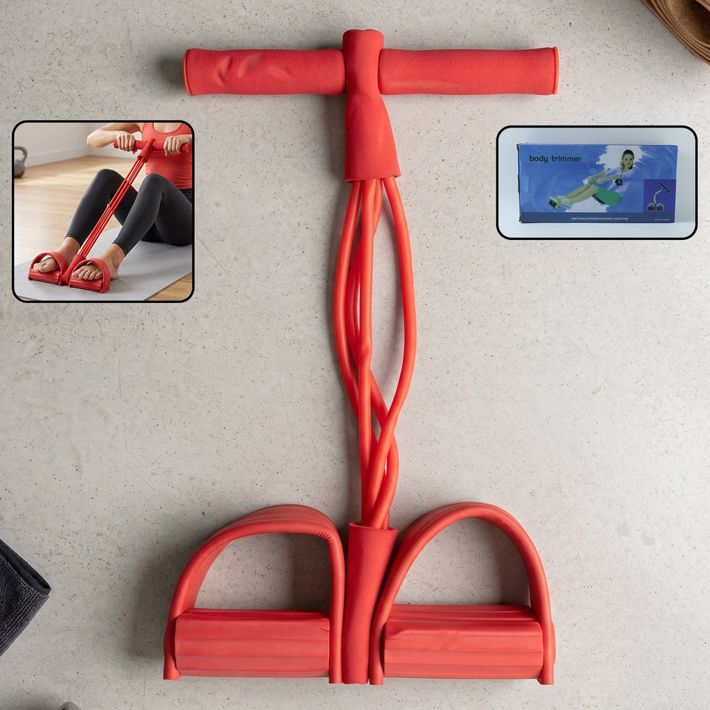 Main view of pull rope resistance exerciser with foot pedal support.