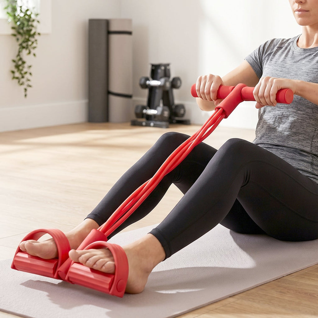 Pull Rope Exerciser with elastic resistance ropes and foam handles for versatile fitness workouts.