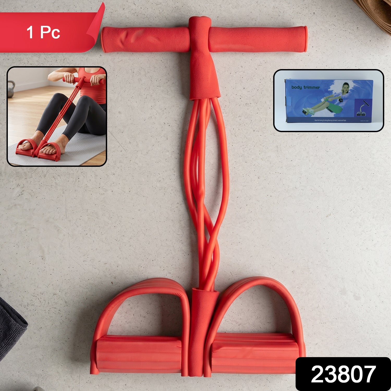 Close-up of pull rope resistance exerciser SKU 23807 show casing the foam grip handles.