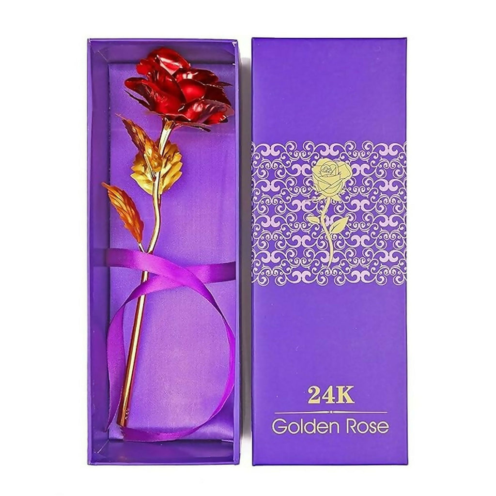 Artistic display of a 24K gold-plated artificial rose as a luxury decorative item