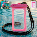 Pink waterproof mobile pouch cover with transparent front and back for phones up to 7"