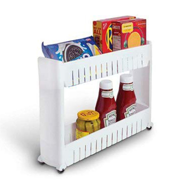 Multicolor slim storage rack shown empty, demonstrating its compact and functional design.